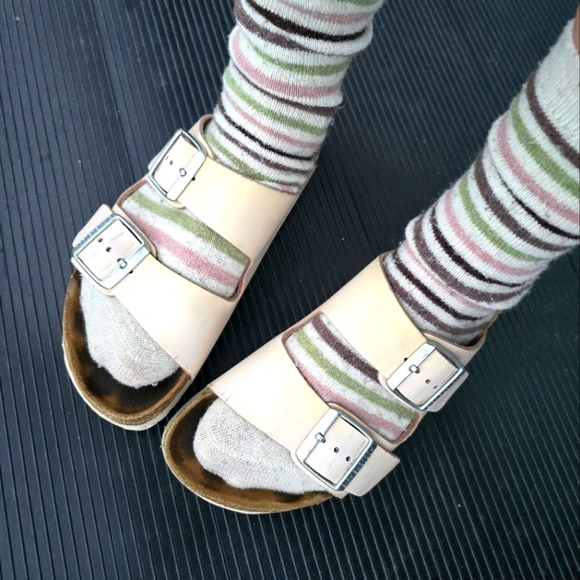 Birkenstock | Arizona tan peach leather neutral minimalist slide sandals | WMS 7 - Picture 1 of 15